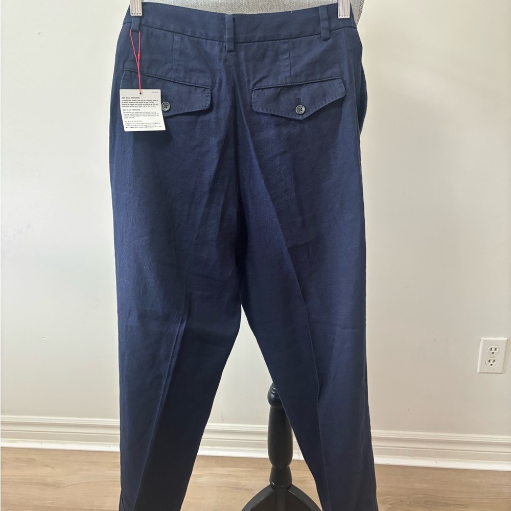 Uniqlo x Ines De La Fressange  Navy Blue Linen Cotton Tucked Tapered Trousers - Picture 7 of 8